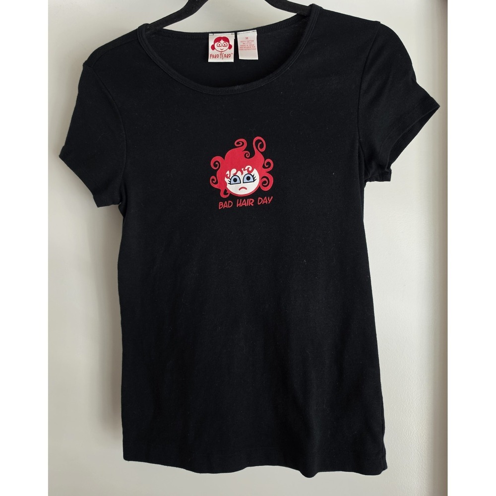 Fred is Red M Black Bad Hair Day T-Shirt Short Sleeve Cotton Casual Y2K Baby Tee